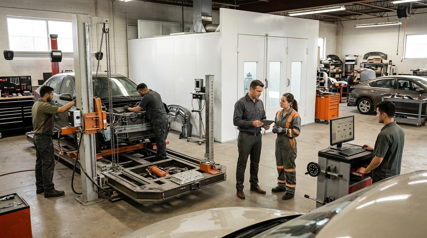 Illustration: Equipment Financing for Auto Body Shops: Paint Booths, Frame Machines & Alignment Systems in 2026